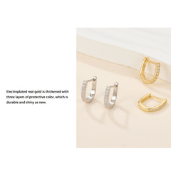 S925 Sterling Silver CZ Decor U Shaped Hoop Earrings For Girls