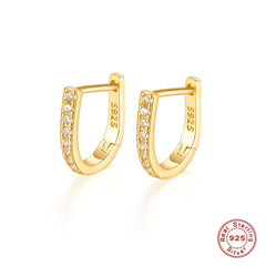 S925 Sterling Silver CZ Decor U Shaped Hoop Earrings For Girls