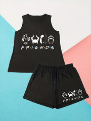 Casual Loungewear Set Women's Plus Tank Top & Shorts Pajama Set