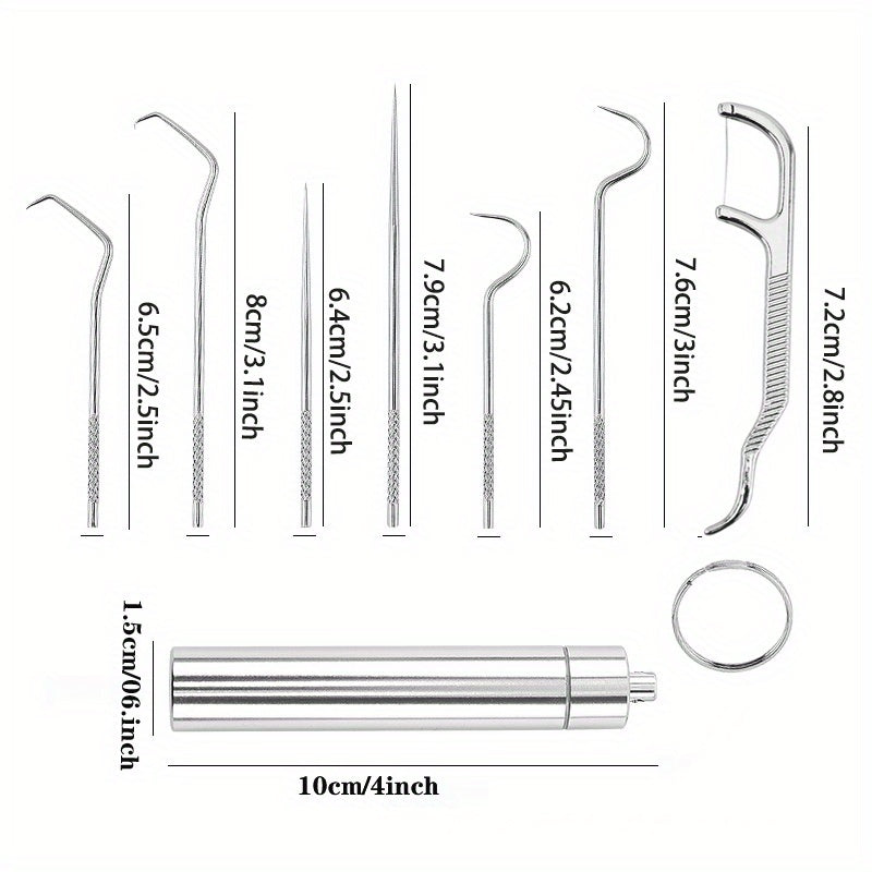 7pcs Stainless Steel Toothpick Dental Floss Oral Teeth Care Cleaning Tool