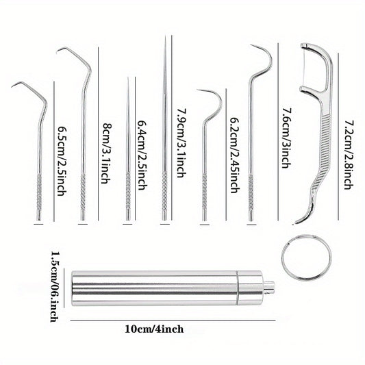 7pcs Stainless Steel Toothpick Dental Floss Oral Teeth Care Cleaning Tool