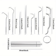 7pcs Stainless Steel Toothpick Dental Floss Oral Teeth Care Cleaning Tool