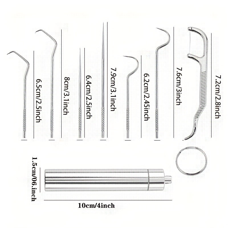 7pcs Stainless Steel Toothpick Dental Floss Oral Teeth Care Cleaning Tool