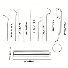 7pcs Stainless Steel Toothpick Dental Floss Oral Teeth Care Cleaning Tool