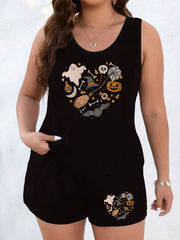 Halloween Lounge Set Women's Plus Ghost & Pumpkin & Bat Print