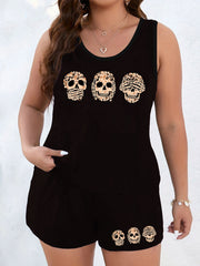 Leopard Skull Print Lounge Set Tank Top & Shorts Pajama