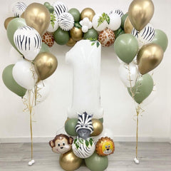 Wild One Jungle Safari Balloon Set - Retro Green Birthday Decorations