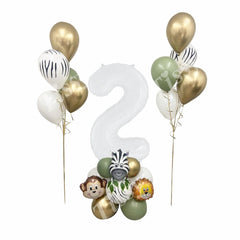 Wild One Jungle Safari Balloon Set - Retro Green Birthday Decorations