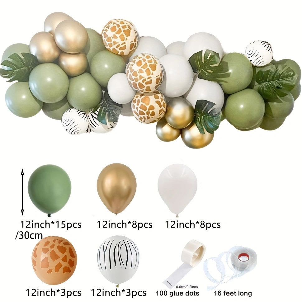 Wild One Jungle Safari Balloon Set - Retro Green Birthday Decorations