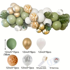 Wild One Jungle Safari Balloon Set - Retro Green Birthday Decorations