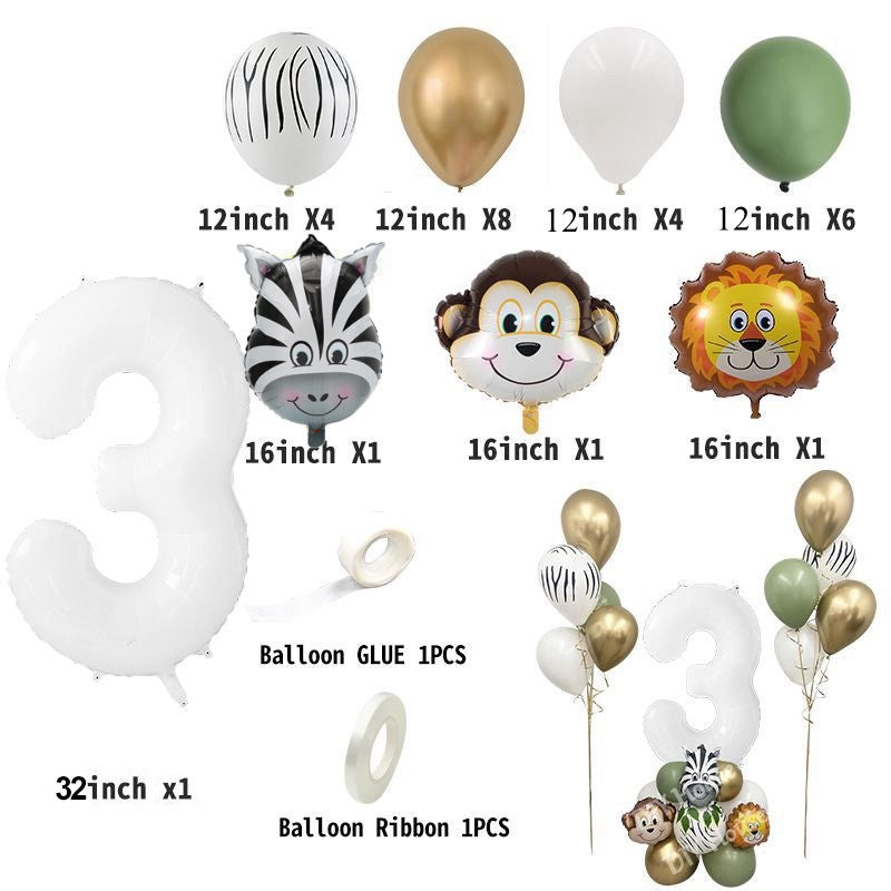 Wild One Jungle Safari Balloon Set - Retro Green Birthday Decorations