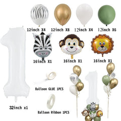 Wild One Jungle Safari Balloon Set - Retro Green Birthday Decorations