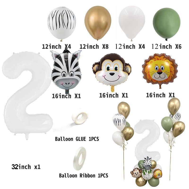 Wild One Jungle Safari Balloon Set - Retro Green Birthday Decorations