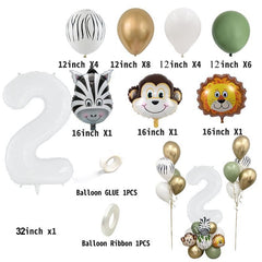 Wild One Jungle Safari Balloon Set - Retro Green Birthday Decorations