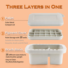 Paint Brush Basin with Brushes Holder for Watercolor Acrylic Gouache Painting