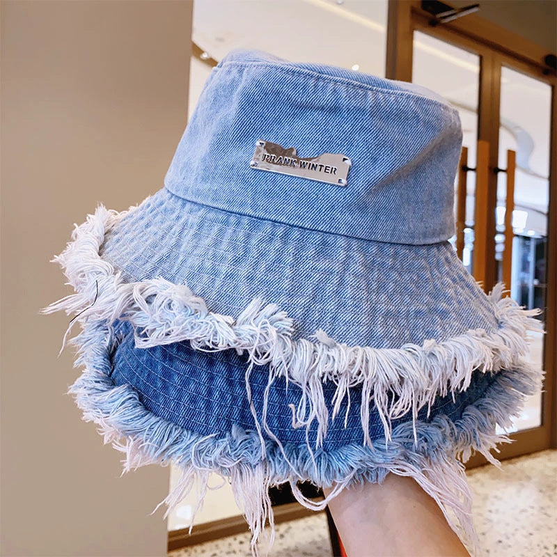 Fashionable Ripped Brim Denim Bucket Hat