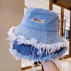 Fashionable Ripped Brim Denim Bucket Hat