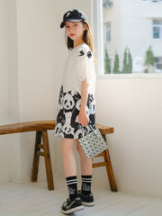 Girl's Panda Graphic Dress Short Sleeve Crew Neck Princess Dress