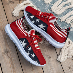 Women's Star & Striped Pattern Sneakers Lace Up Shoes Breathable Knit