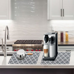 Grey Geometric Printed Kitchen Drain Pad - Anti-Slip Water Absorption Mat