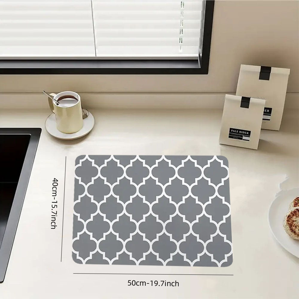 Grey Geometric Printed Kitchen Drain Pad - Anti-Slip Water Absorption Mat