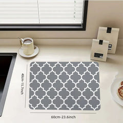 Grey Geometric Printed Kitchen Drain Pad - Anti-Slip Water Absorption Mat