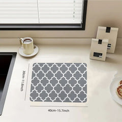 Grey Geometric Printed Kitchen Drain Pad - Anti-Slip Water Absorption Mat