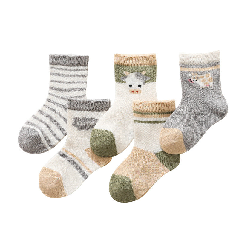 5Pairs Ultra Thin Breathable Cartoon Pattern Kids Socks