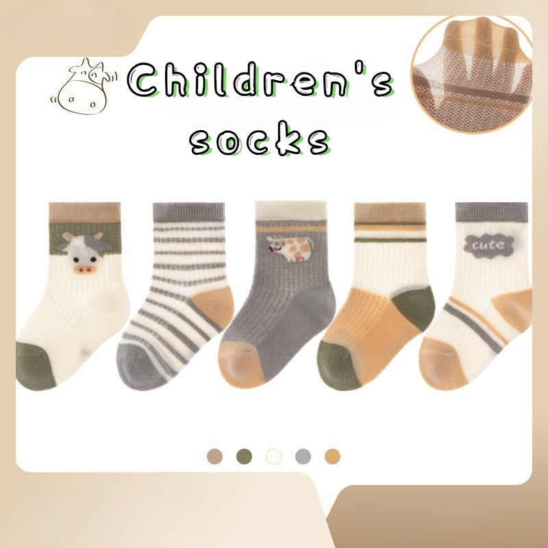 5Pairs Ultra Thin Breathable Cartoon Pattern Kids Socks