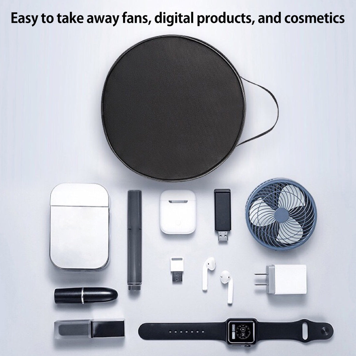 Telescopic Fan Storage Bag Waterproof Portable Case Double Zipper Mesh Pocket