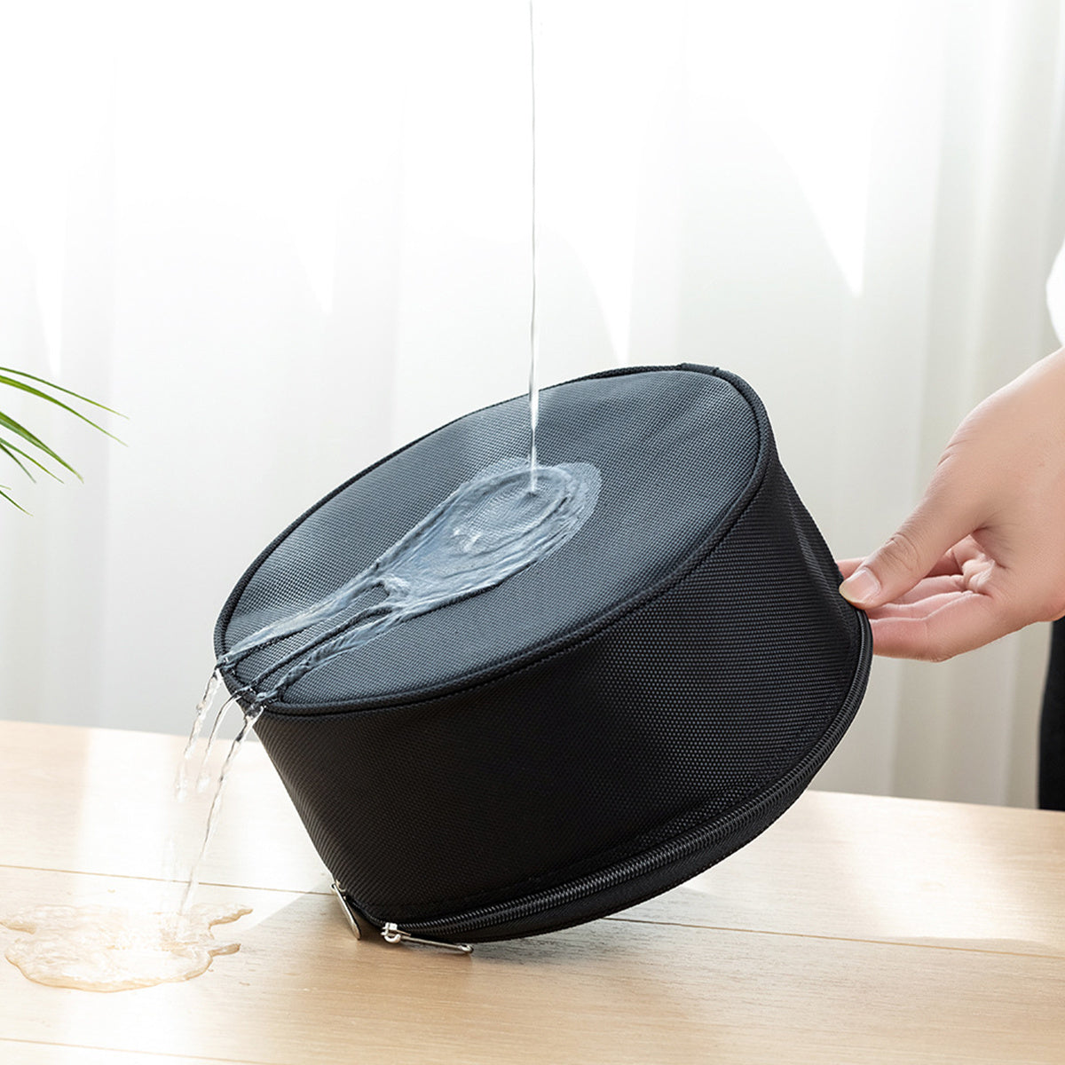 Telescopic Fan Storage Bag Waterproof Portable Case Double Zipper Mesh Pocket