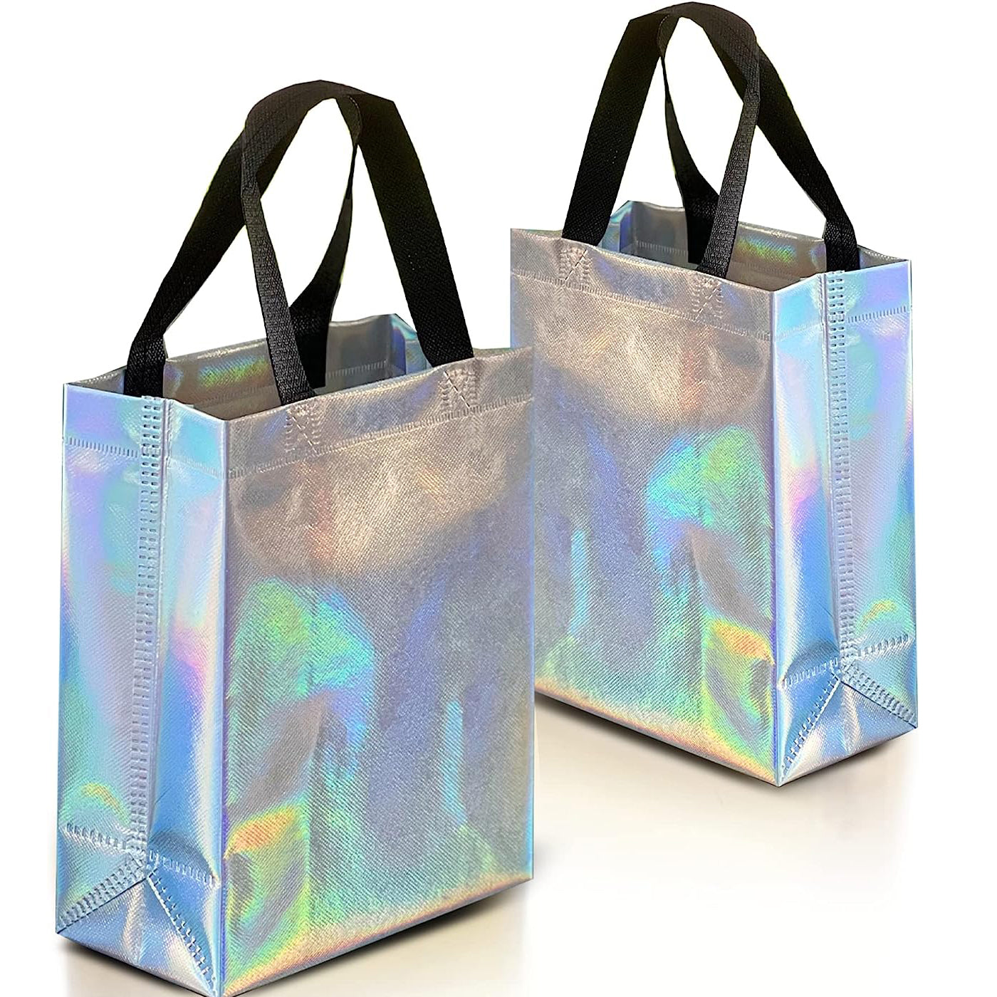 5pcs Iridescent Gift Bags Reusable Holographic Gift Bags With Handles