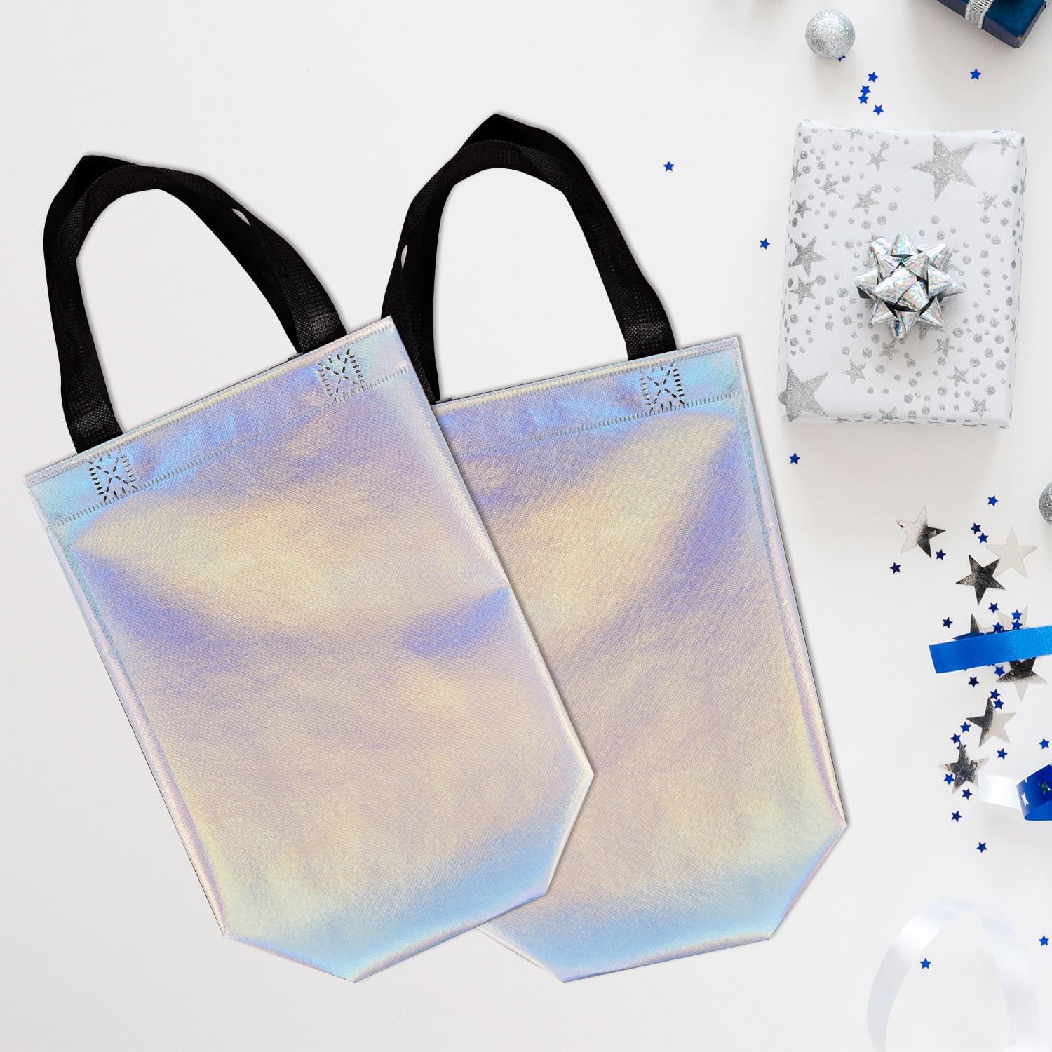 5pcs Iridescent Gift Bags Reusable Holographic Gift Bags With Handles