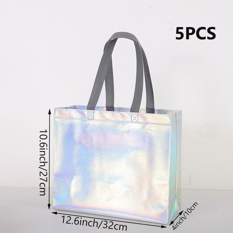 5pcs Iridescent Gift Bags Reusable Holographic Gift Bags With Handles