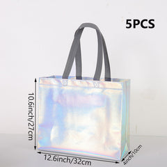 5pcs Iridescent Gift Bags Reusable Holographic Gift Bags With Handles