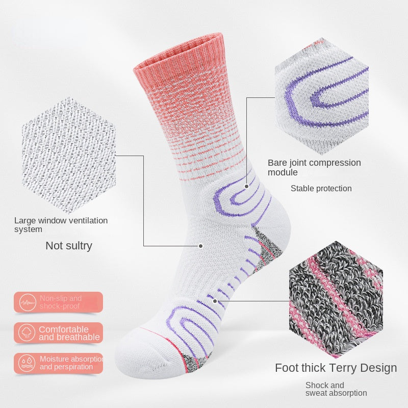 Summer Sweat Absorbing Mid Calf Socks for Running Cycling