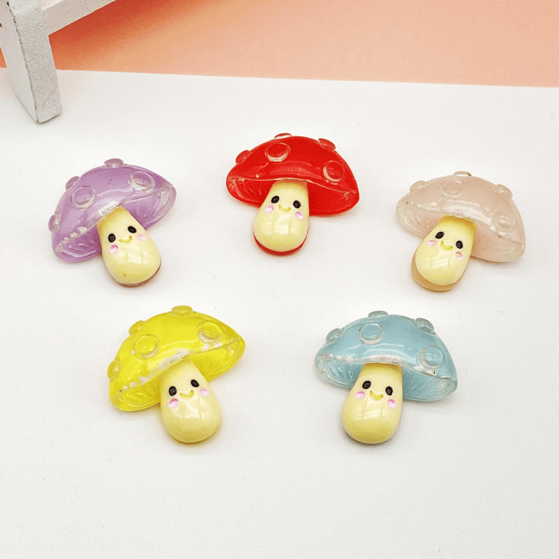 5pcs Luminous Mushroom Resin Doll House Toys DIY Decorative Patch