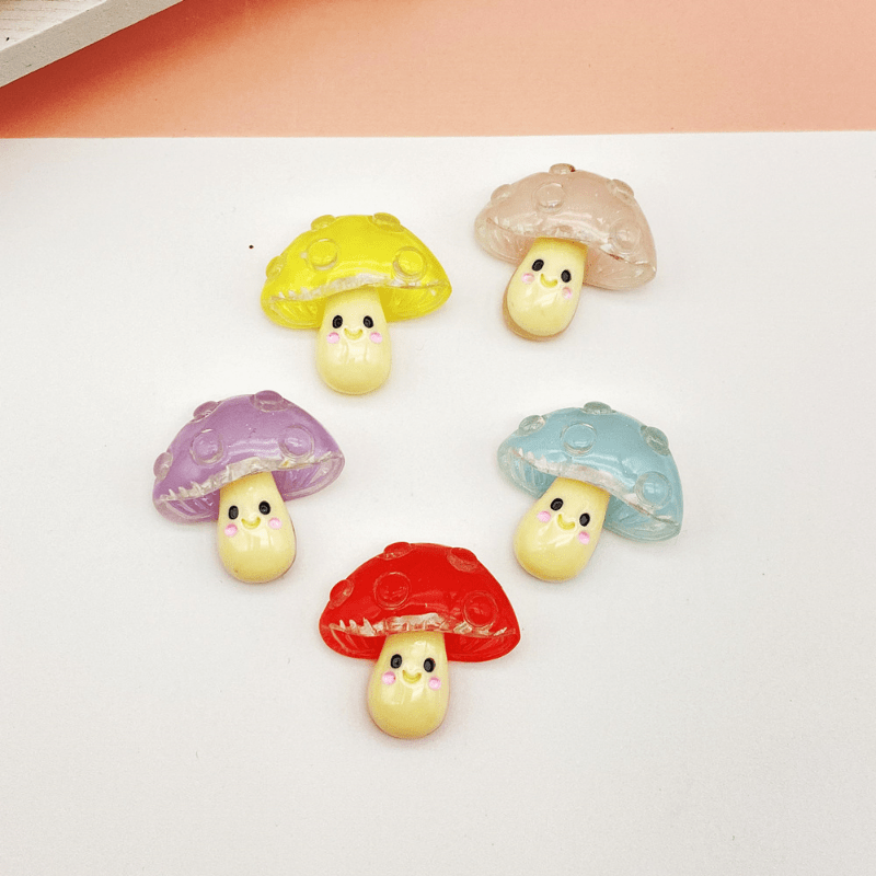 5pcs Luminous Mushroom Resin Doll House Toys DIY Decorative Patch