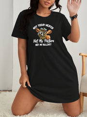 Cow & Slogan Print Short Sleeve Nightdress