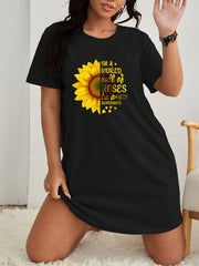 Sunflower Print Round Neck Tee Nightdress