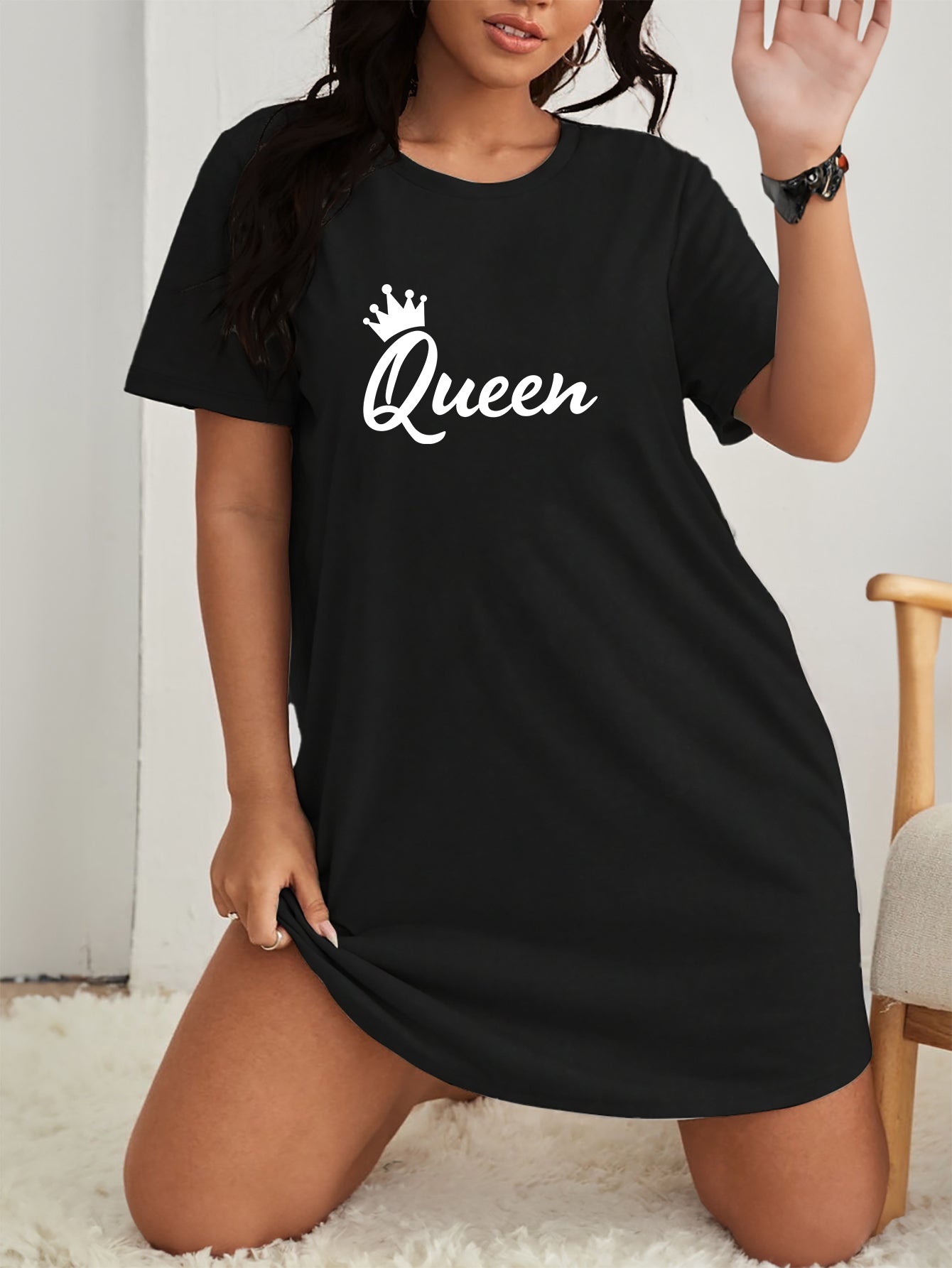 Crown Letter Print Lounge Dress Short Sleeve Nightdress