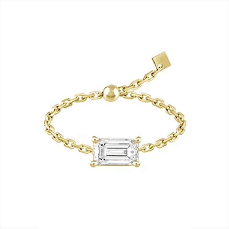 S925 Sterling Silver Ring with Cubic Zircon and Link Chain