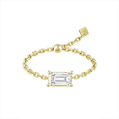 S925 Sterling Silver Ring with Cubic Zircon and Link Chain