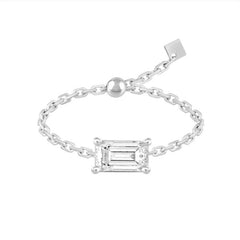 S925 Sterling Silver Ring with Cubic Zircon and Link Chain