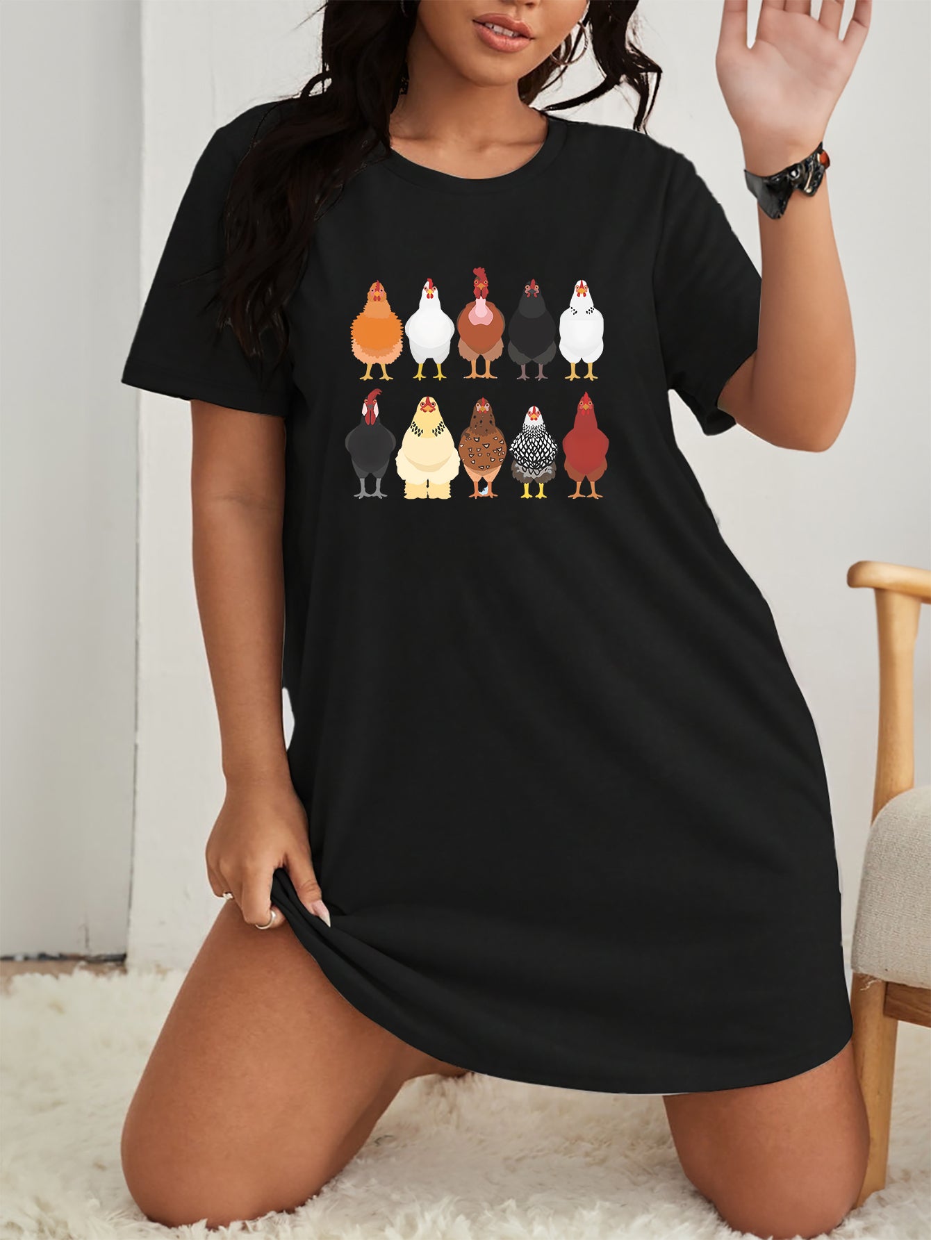 Chicken Print Short Sleeve Tee Nightdress