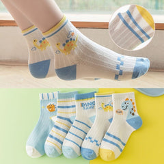 5 Pairs Boys Cartoon Crew Socks for Spring Autumn