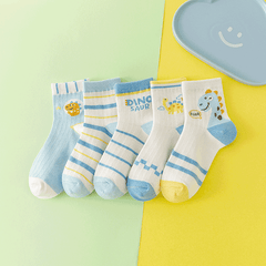 5 Pairs Boys Cartoon Crew Socks for Spring Autumn