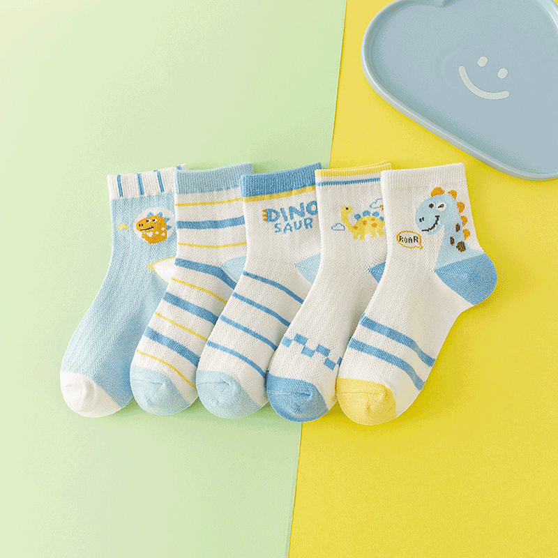 5 Pairs Boys Cartoon Crew Socks for Spring Autumn