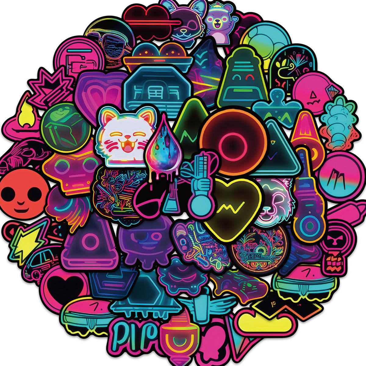 60pcs Neon Cyberpunk Cartoon Stickers Waterproof DIY Room Decoration