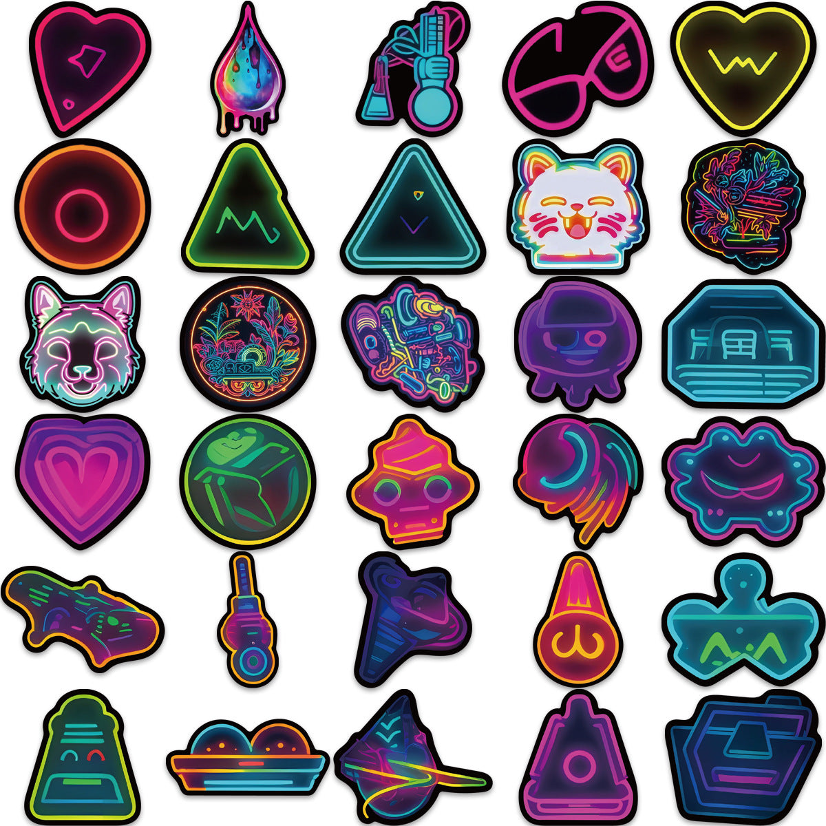 60pcs Neon Cyberpunk Cartoon Stickers Waterproof DIY Room Decoration